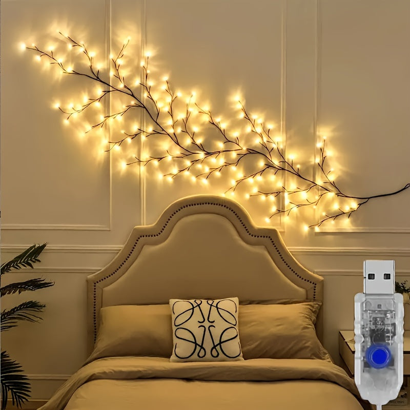 1pc USB Powered 96LEDS Bendable Willow Vine Lights Birch Tree Light, 8 Modes Rattan Decorative Light, Night Light Indoor Atmosphere Decorative Light for Home Living Room, Party Festival, Gift for Birthday Christmas Valentine'