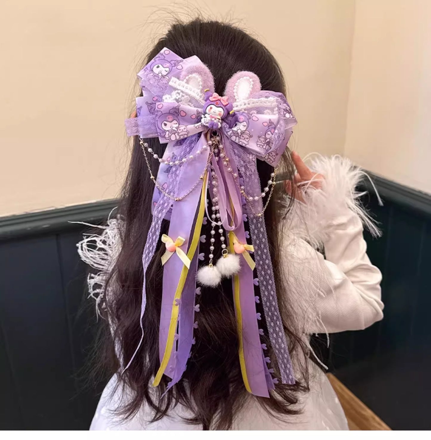 Sanrio Pink Bow Hair Clip with Long Ribbons, My Melody Princess Hair Accessory