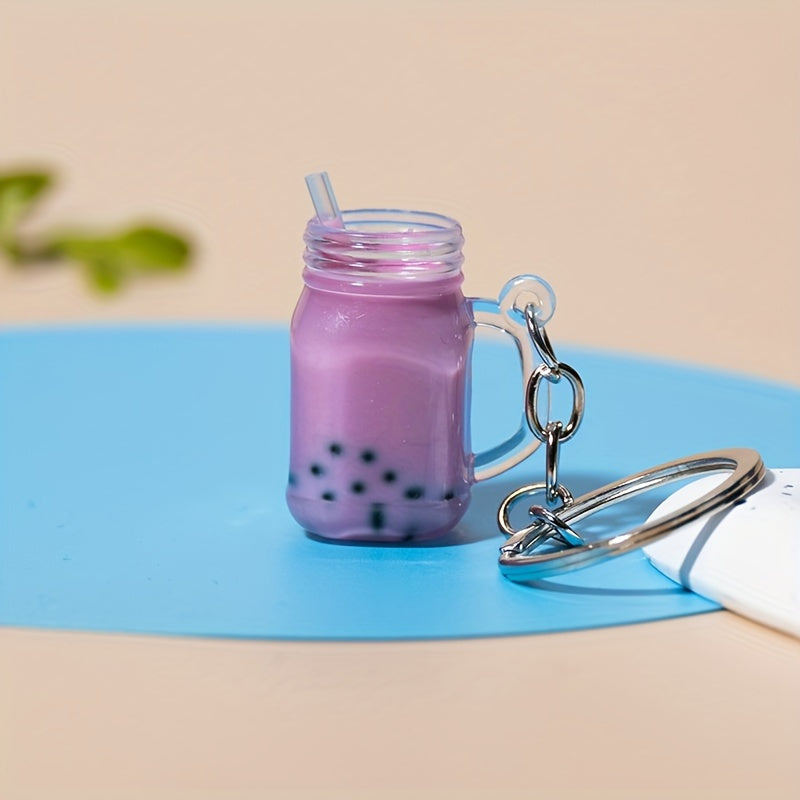 1 Mini Milk Tea Model Keychain, Simulation Car Key Ring, Bag Decoration Pendant, Suitable for Milk Tea Shop Small Gifts to Customers