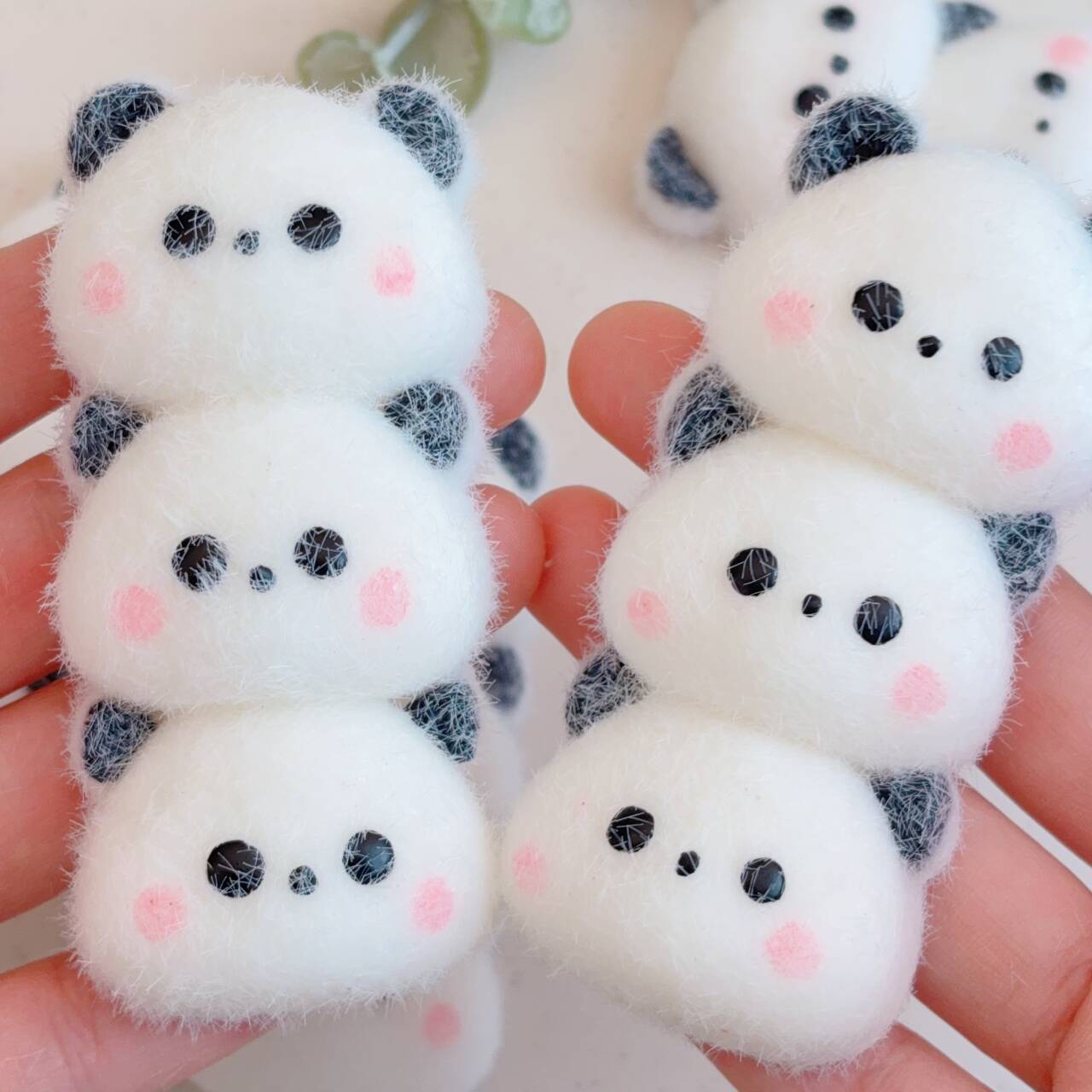 Adorable Blush Three-in-a-Row Panda Squeeze Toy with Slow Rebound and Creamy Texture, Soft Touch, Desk Companion, Holiday Gift