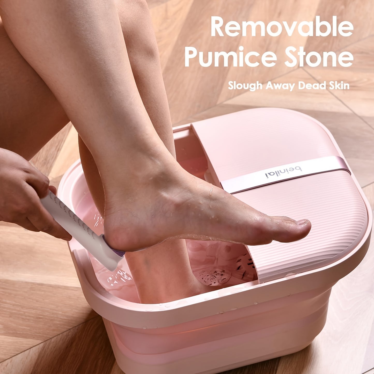 Foot Bath Spa Pool with Heating, Bubble Massage and Vibration Functions, Foldable Foot Bath, 2 Foot Roller, Acupressure Massage Points, Red Light and Foot Scrubber