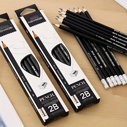 12pcs/Box New 2B Pencil Writing Utensils Sketch Set Pencil Hand Drawing Painting Tools 2B Exam Pencil Art Supplies Pen Stationery Fine writing tools