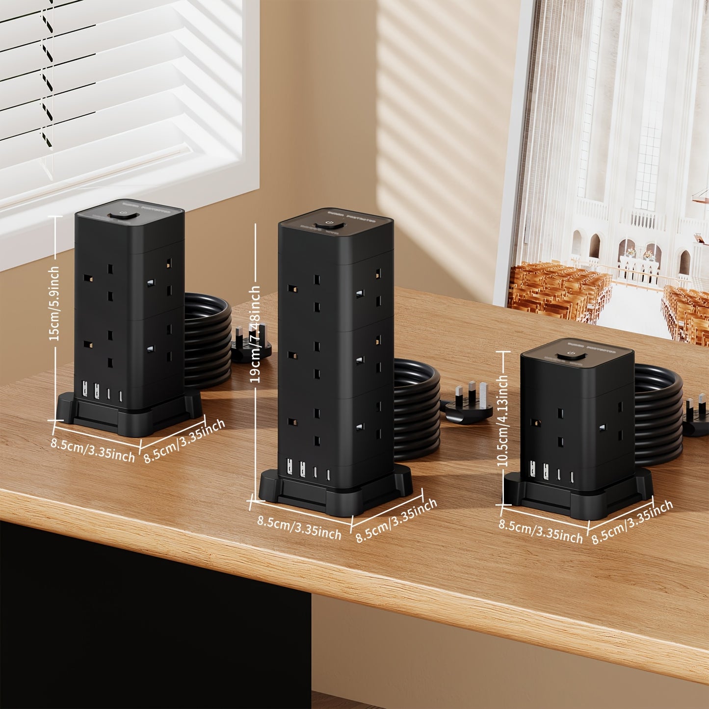16-in-1 UK Power Strip Tower with USB