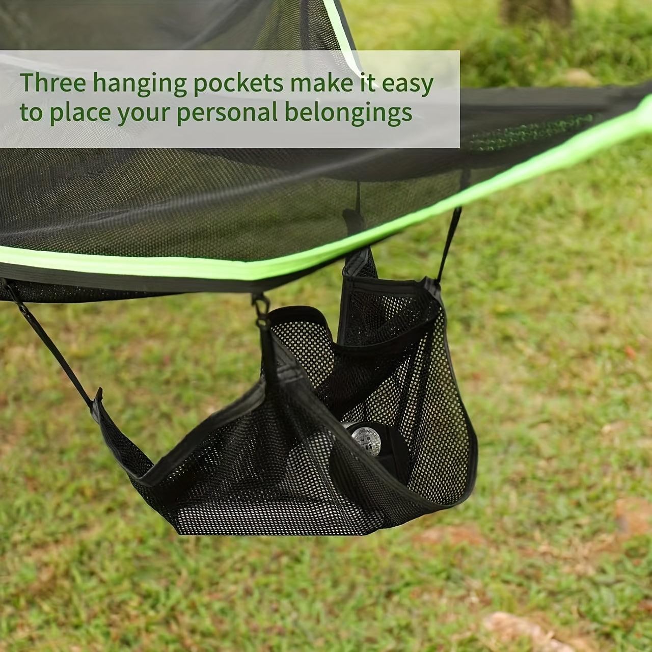1pc Triangle hammockTriangle camping hammock for 2-3 people, tree hammock with 3 mesh bags, portable for outdoor trips