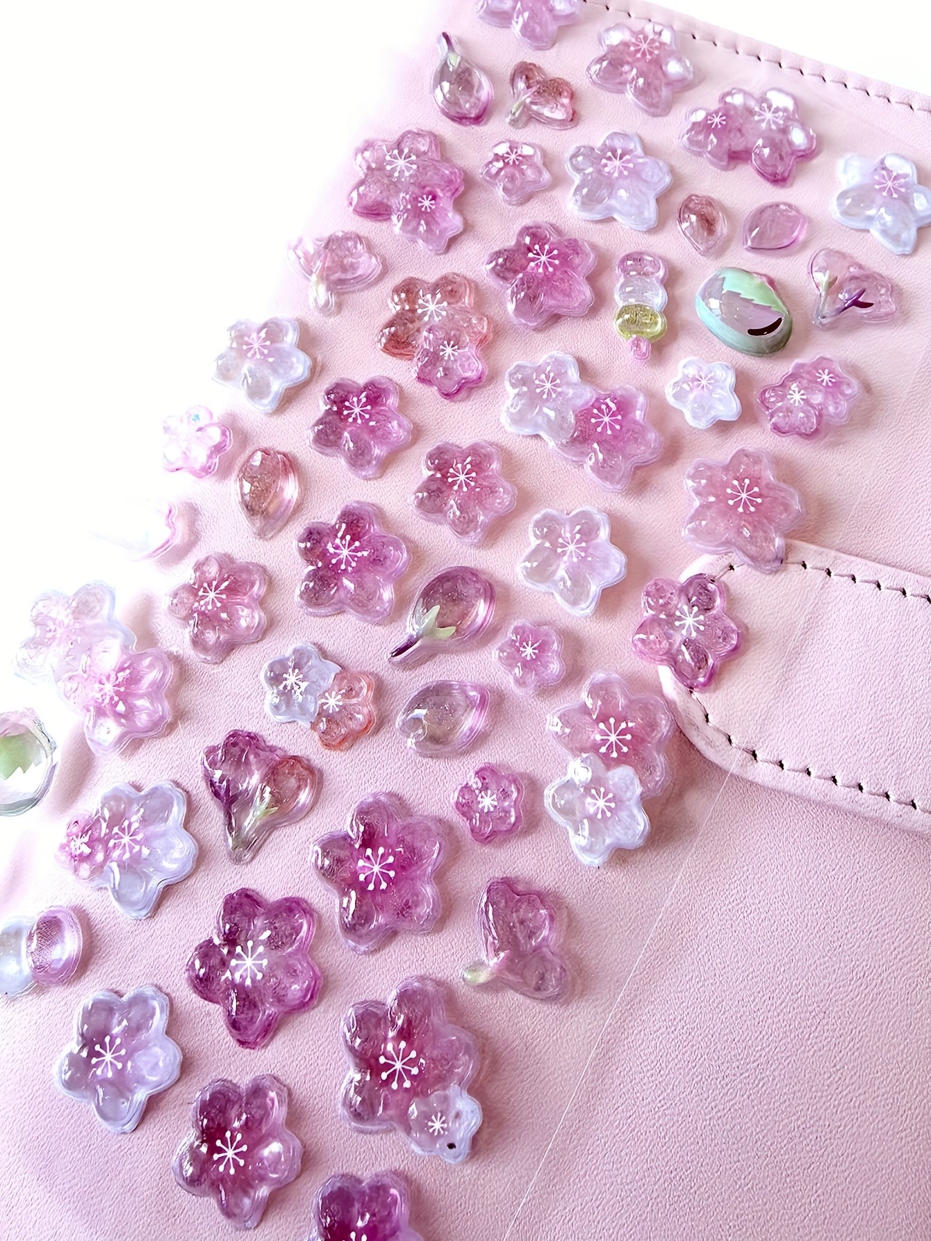 3D Pink Cherry Blossom Embossed Stickers - Waterproof Crystal Floral Decals for Phone Cases, Laptops, Journals, and DIY Crafts, Journal Embellishments | Artistic Stickers | Plastic Construction, Cherry Blossom Wall Stickers