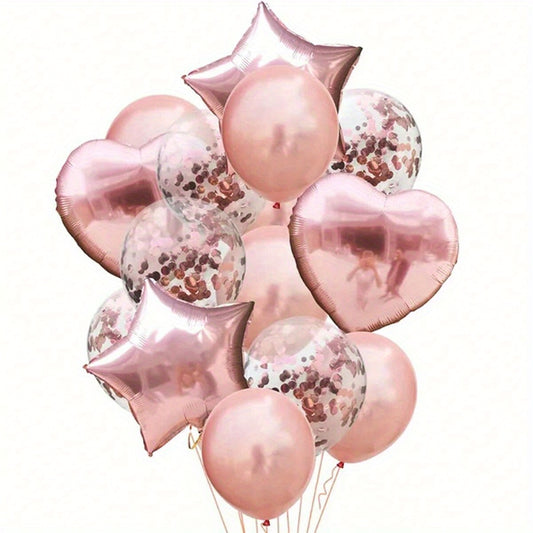 14pcs 18-inch Five-Pointed Star Love Aluminum Foil Balloon Set for Birthday, Wedding Decoration, Furniture Decor, Graduation Season, Mother's Day
