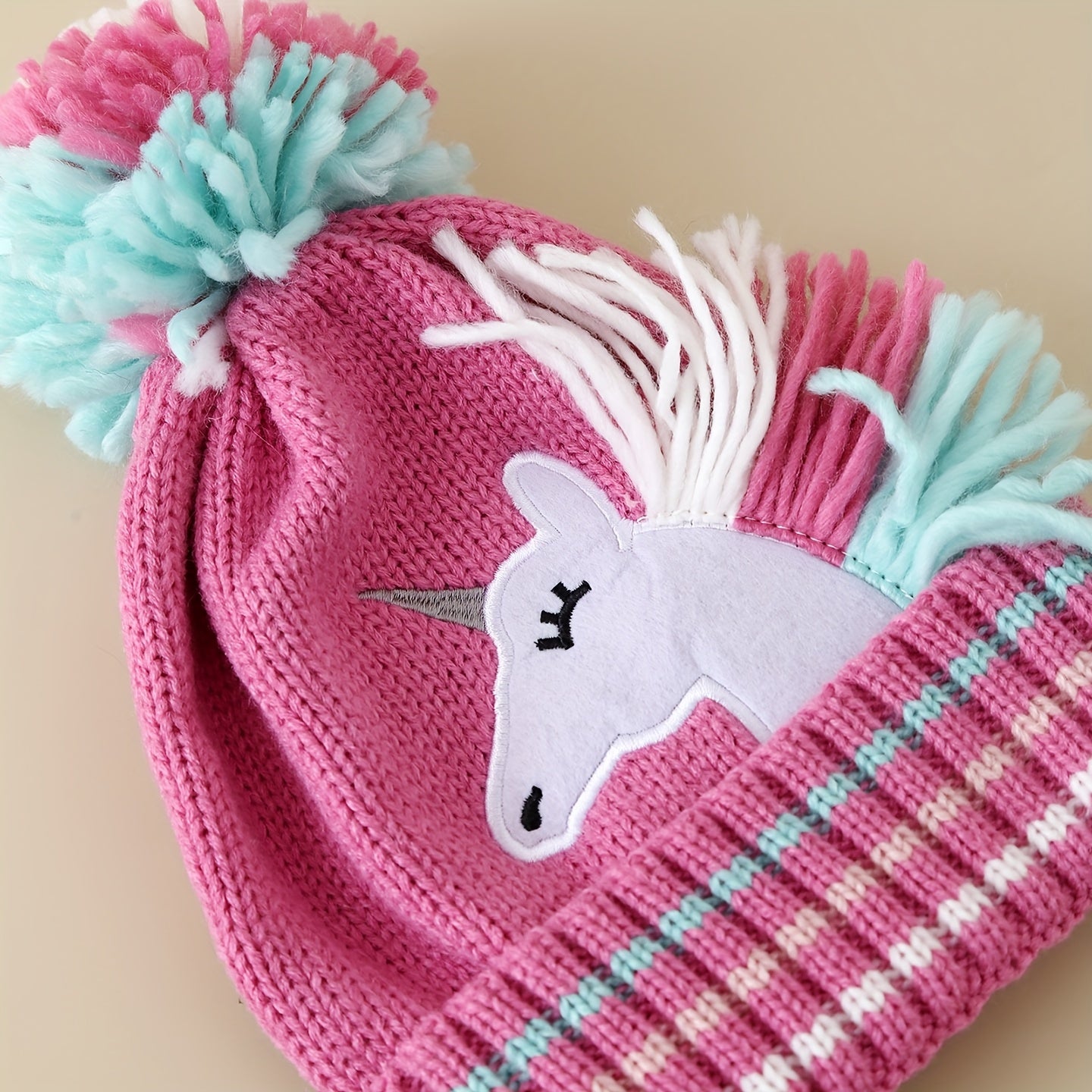 Winter Girls' Unicorn Knitted Hat and Gloves Set,