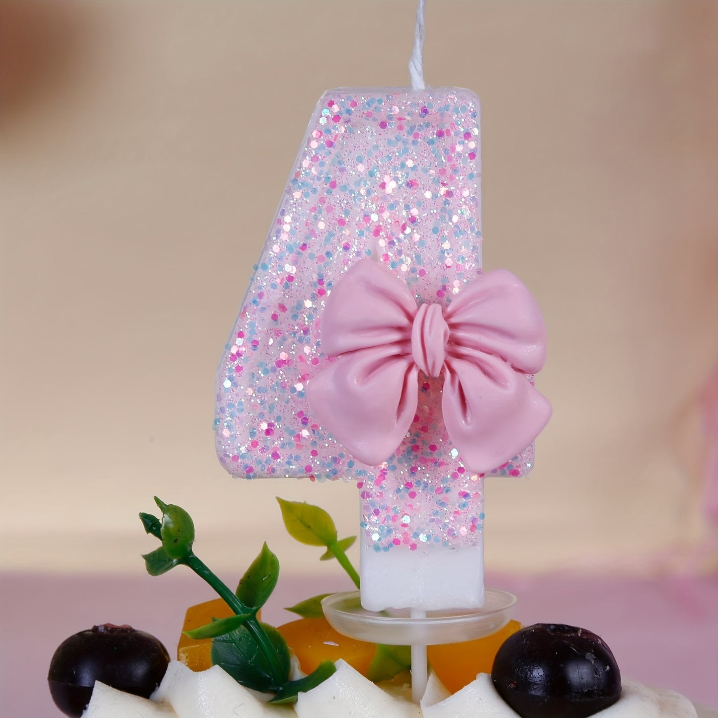 1pc, Pink Bow Number 0-9 Birthday Candle, Girl Powder Bow Birthday Cake Decoration, Baking Shop Supplies