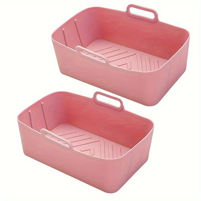 2pcs set of food-grade silicone air fryer liner tray, rectangular oven mat baking pan, suitable for flat-bottomed pans, easy to clean and reusable, heat-resistant non-stick pan baking tray, kitchen essential baking set
