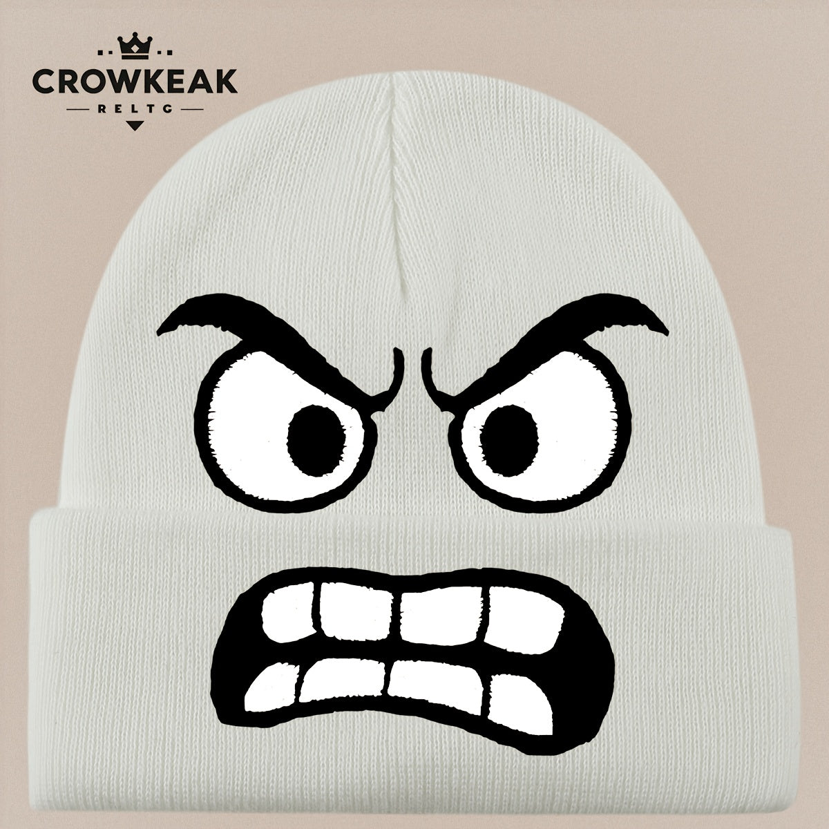 Angry Face Print Winter Hat