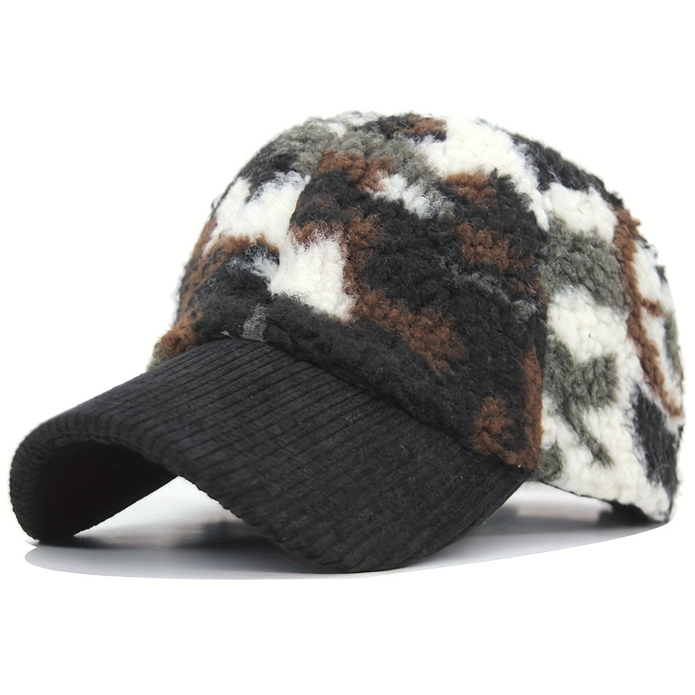 Winter Camouflage Baseball Hat, Men's And Women's Fashion Lamb Feather Cap
