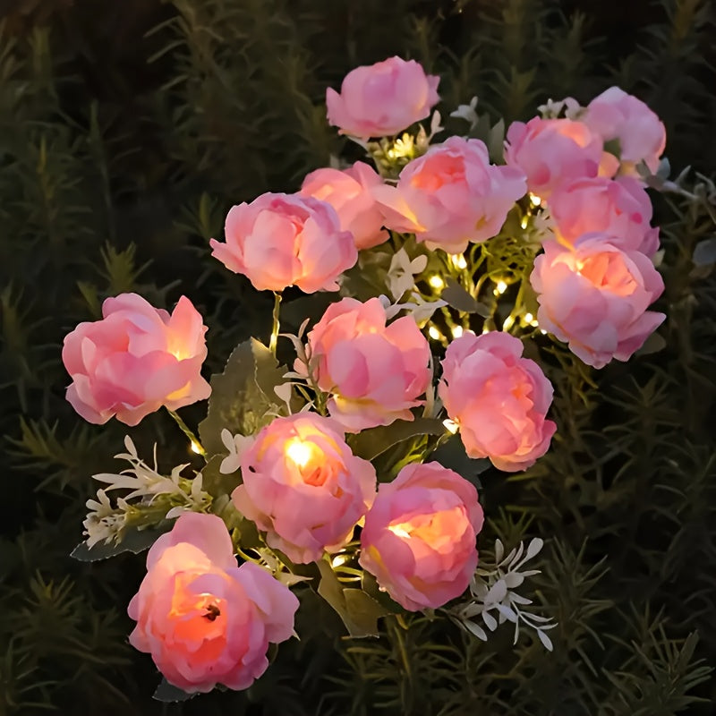 1pc/2pcs Solar Powered 7-Head Peony LED Fake Flower Decorative Outdoor Landscape Light for Yard, Garden, Front Door, Patio, Lawn Ground Lamp