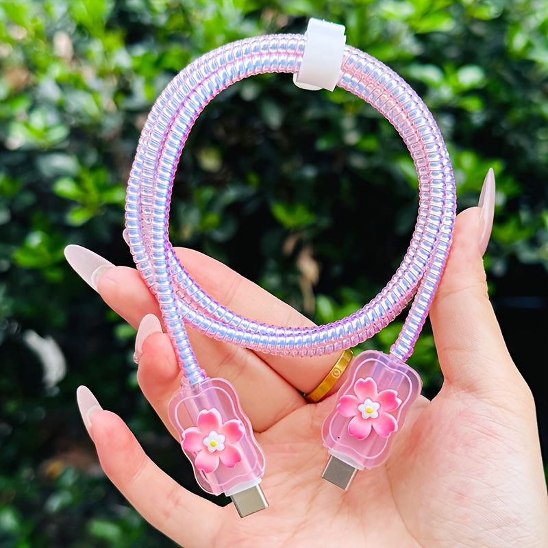 5pcs TPU Flower Cable Protector Set, Anti-Break Cable Saver Case, Compatible with iPhone 25W Charger, No Electronic Components, with No Battery for iPhone Data Line Protection