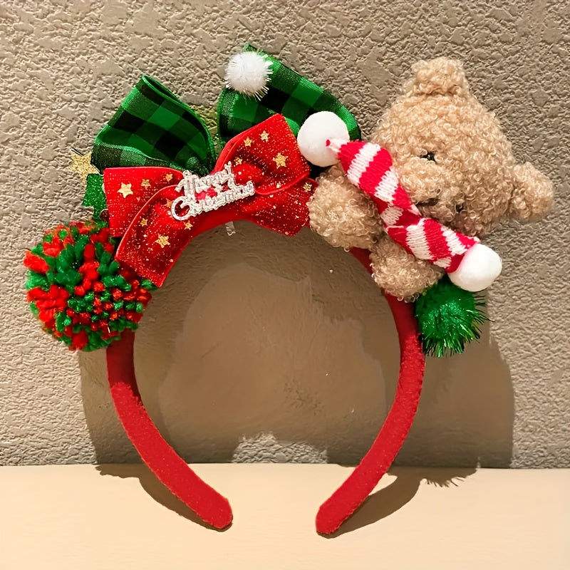 1pc Women'S Christmas Teddy Bear Bow Hairband