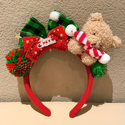 1pc Women'S Christmas Teddy Bear Bow Hairband