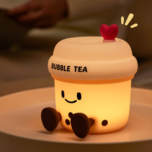 Adorable Bubble Tea Silicone Night Light for Youngsters' Bedrooms - Soft, Dimmable LED Lamp with Touch Control, 30-Minute Timer, USB Rechargeable, Perfect Gift