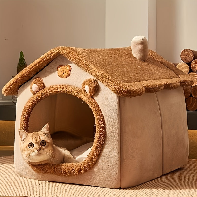 Cozy Polyester Cat House Bed, Removable and Washable Plush Pet Cave Nest, Warm and Soft Indoor Kitty Shelter, Christmas Gift for Cats