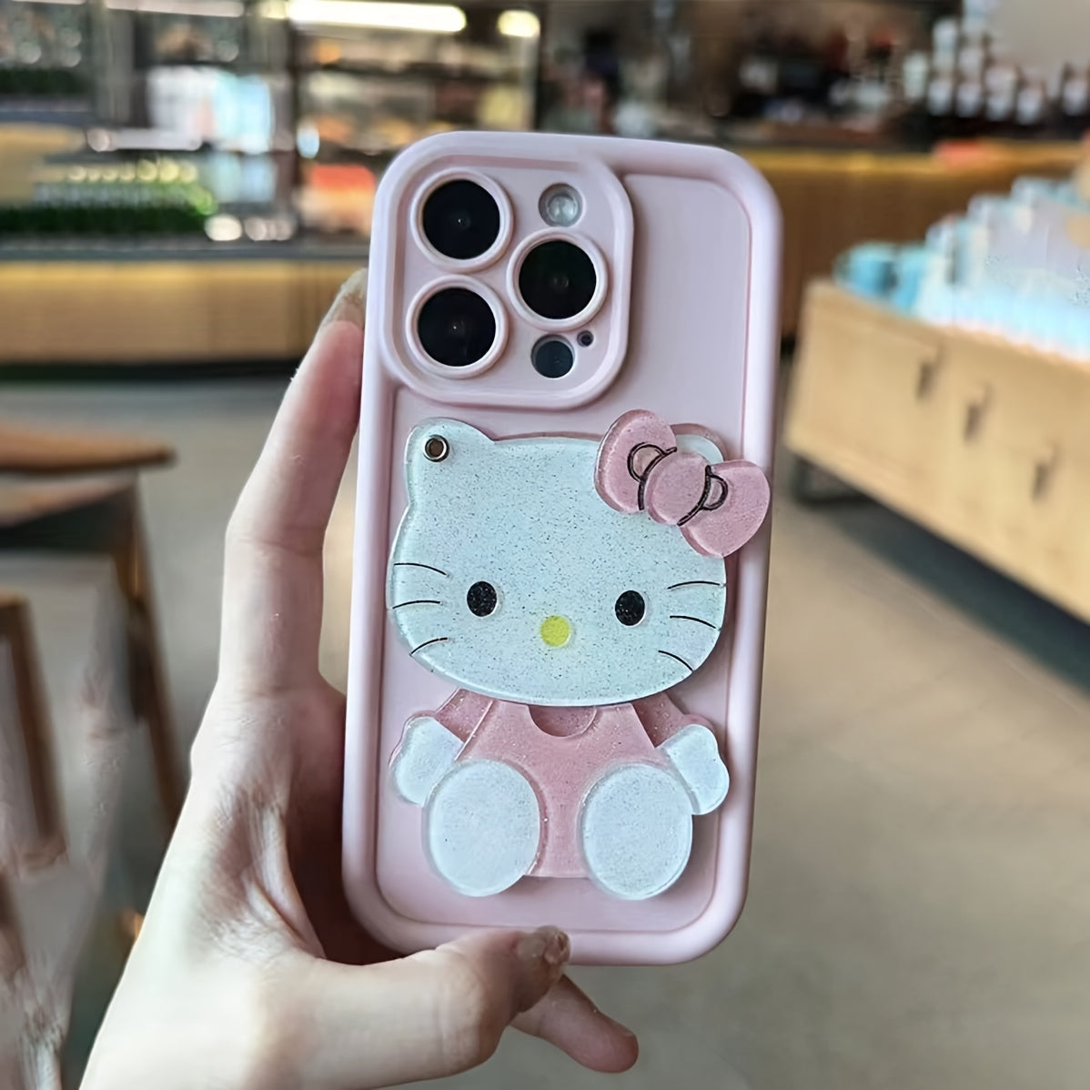 Three-Dimensional DIY Anti-Fall Protective [Authorized] Sanrio Series Pink Makeup Mirror Mobile Phone Case for Apple 16Promax/16Plus/16/16Pro/15Promax/15Pro/15Plus/15/14/14Plus/14Pro/14Promax/13/13Pro/13Promax/12/12Pro/12Prom