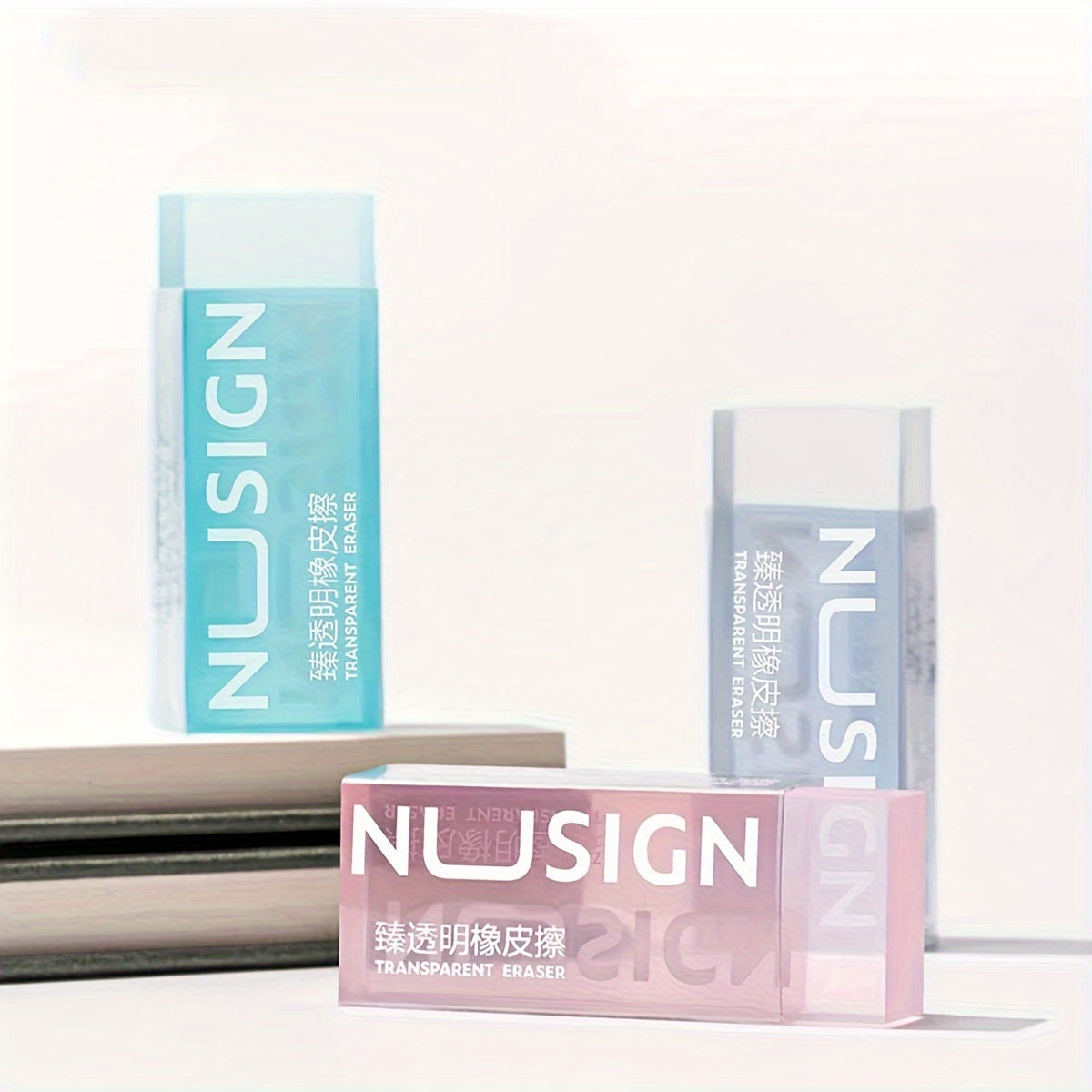 [Cute Eraser] Transparent Visible Design Rectangle Synthetic Rubber Eraser | Deli Lovely, Simple Solid Color, Cute Student School Supplies