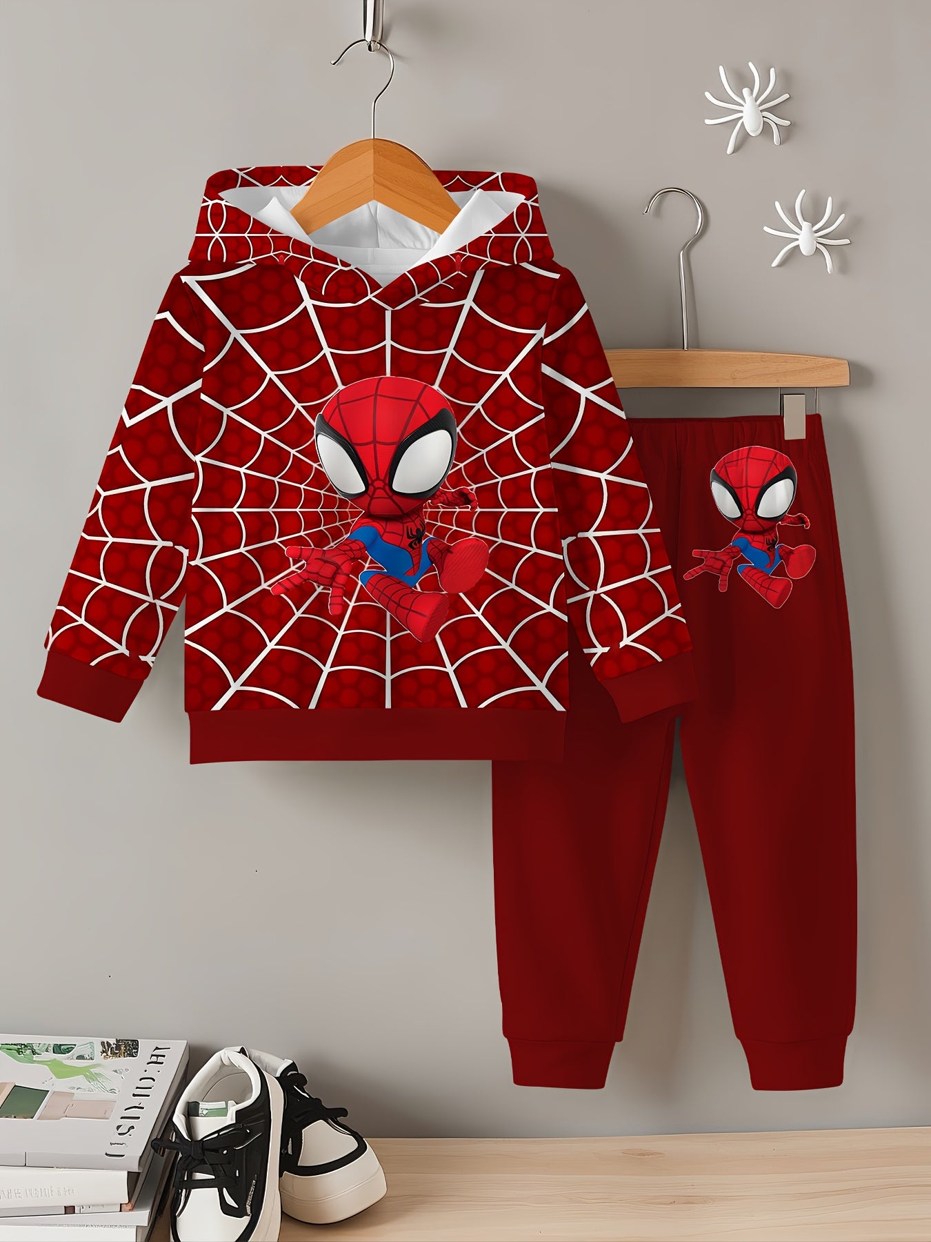 2pcs Spider-Man Tracksuit 2pcs Boys' Q-version Spider-Man Digital Print Tracksuit Set.