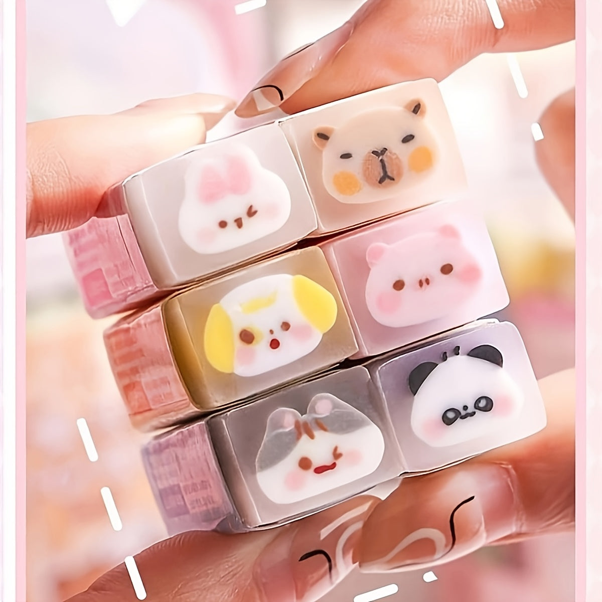30pcs Cute Cartoon Animals & Fruits Erasers, Rectangular Shape with Charming Designs, Transparent Synthetic Rubber, Perfect for Students' School Supplies or Small Gifts