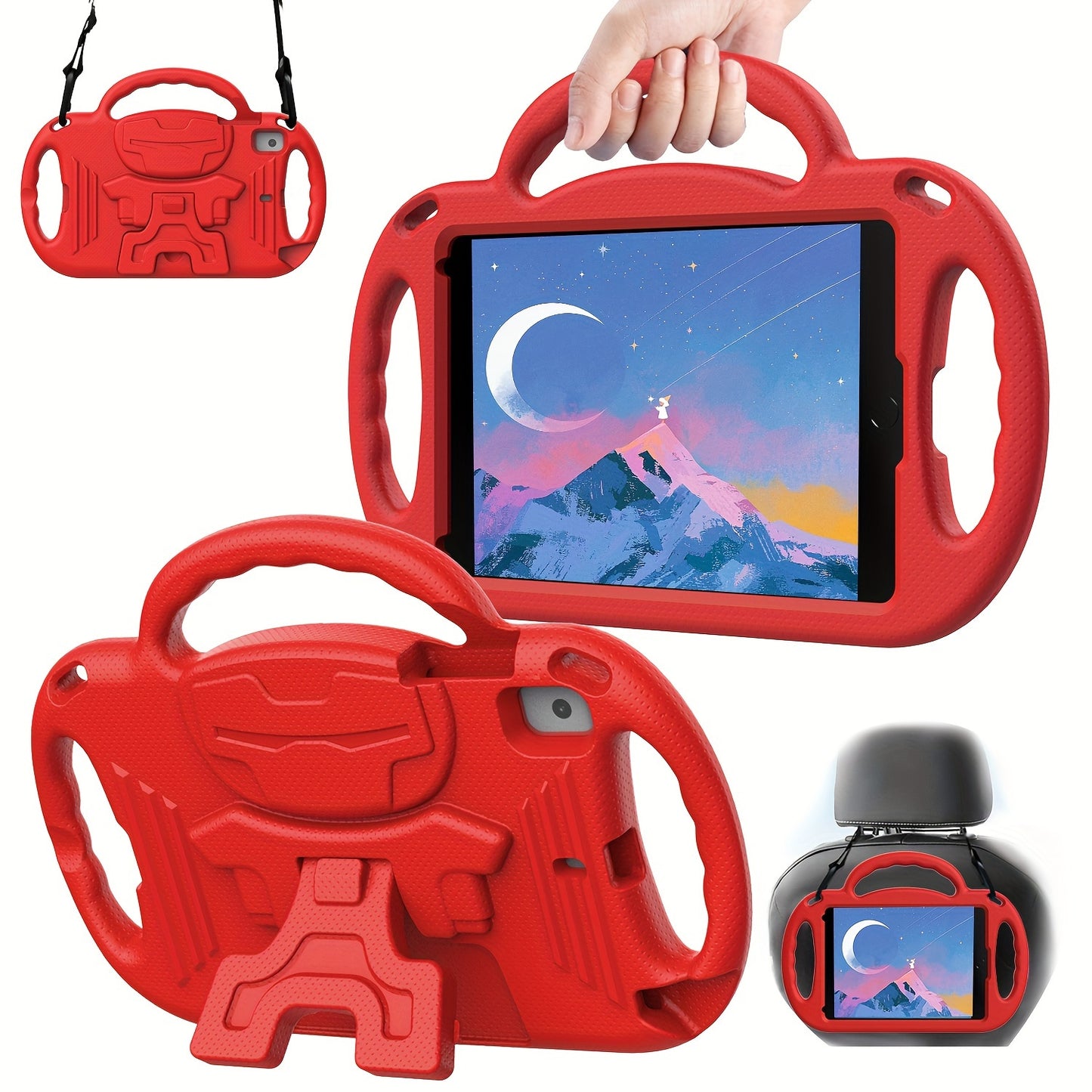 [Shockproof EVA Case] Lightweight and Shockproof EVA Case - with Cartoon Kickstand, Adjustable Strap, Three Anti-Slip Handles for iPad 5th/6th/7th/8th/9th Gen 9.7/10.2 inch, 10th Gen/Air4 10.9 inch and mini 1st/2nd/3rd/4th/5t