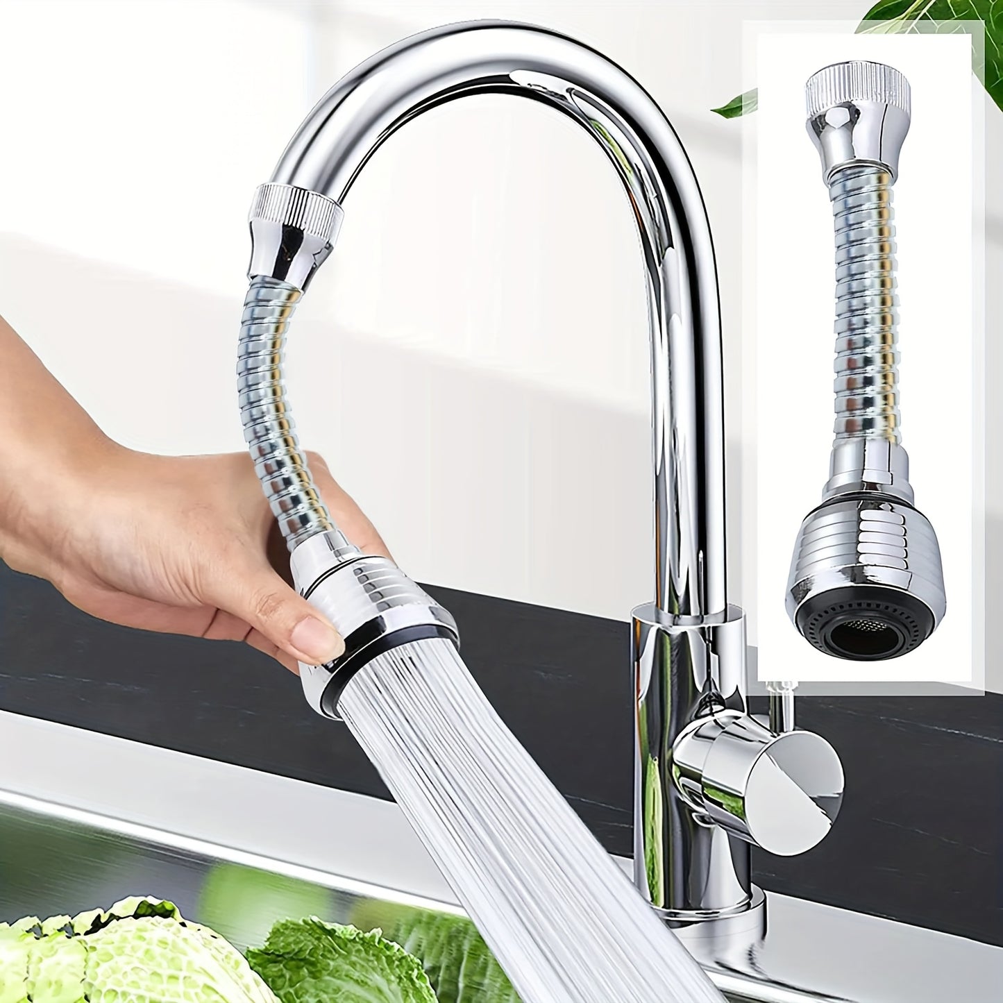 [Water-Saving] 360° Rotating Kitchen Sink Faucet Aerator with Hose | Stainless Steel Valve, Plastic Hose | Water-Saving, Anti-Splash, Easy Install | Kitchen Sink Upgrade, Contemporary Kitchen Faucet