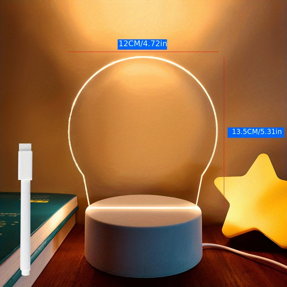 Modern LED Message Board Night Light - USB-Powered, Warm Glow, Rewritable, Acrylic Desk Lamp for Bedroom or Home Office