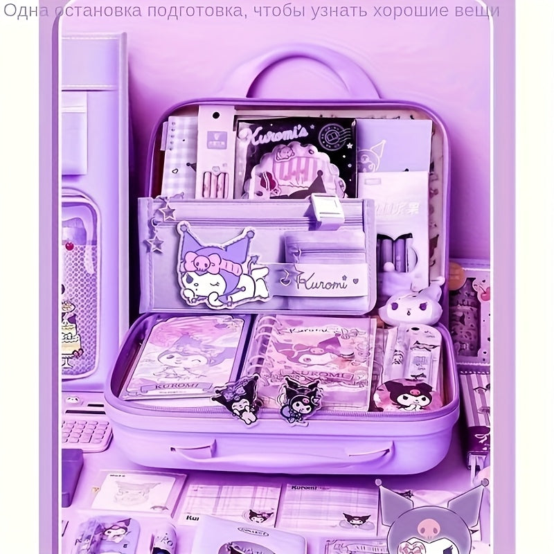[Kuroko's Complete Supplies] 27pcs Kuromi Stationery Set | Cute Purple Plush-like Gift with Diary, Stickers & Lunchbox-Style Case.