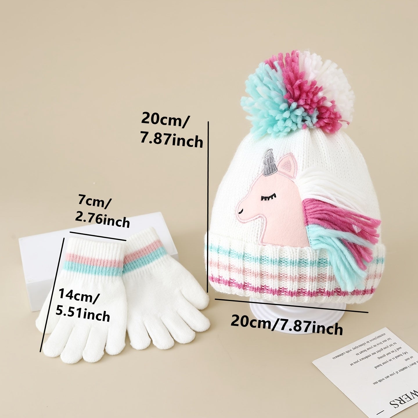 Winter Girls' Unicorn Knitted Hat and Gloves Set,