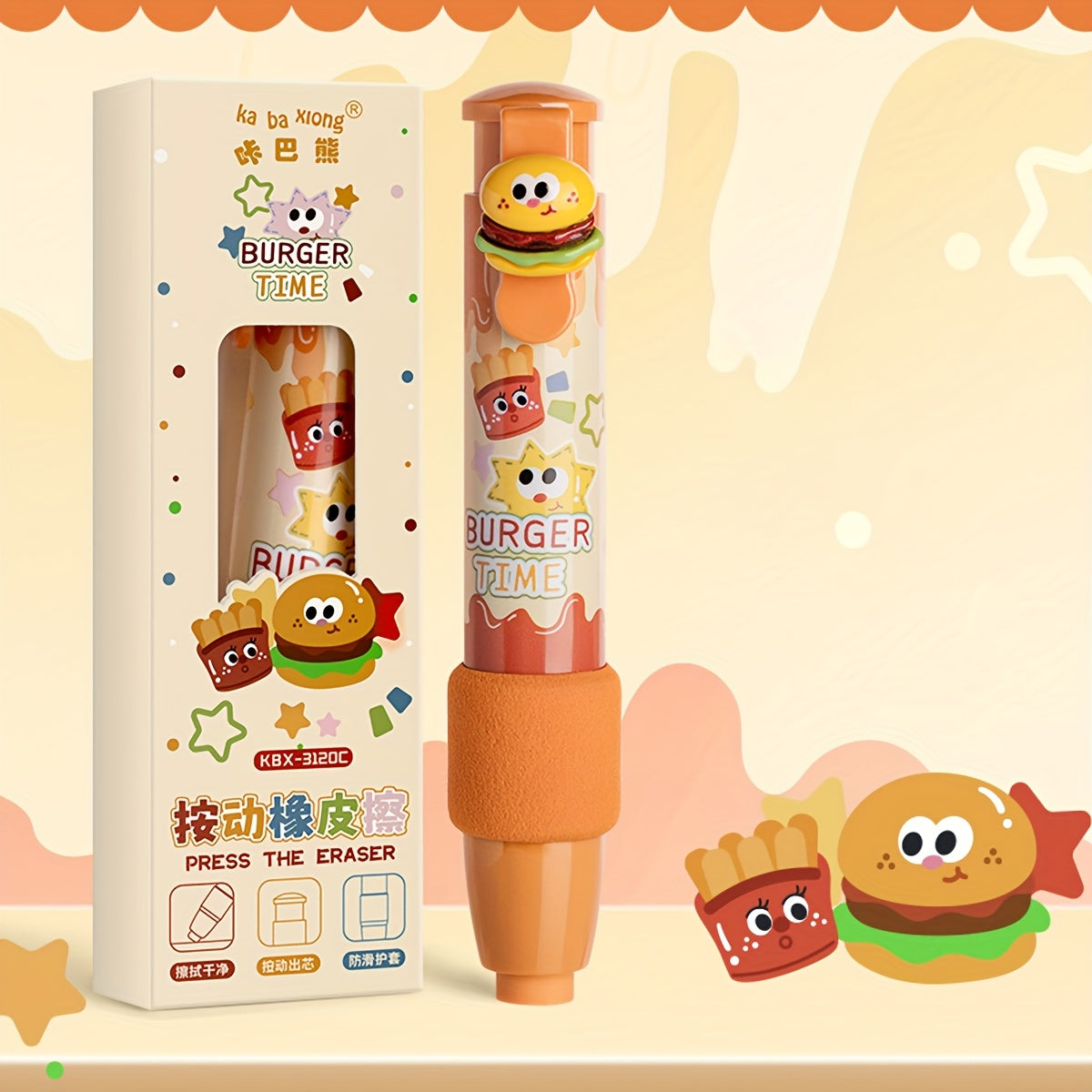 [1pc Cartoon Pattern Eraser] Creative Cartoon Pattern Push-Type Erasers, Clean & Mark-Free, Low-Shedding, with Sponge Sleeve for Comfortable Grip, Made of Other Rubber Materials