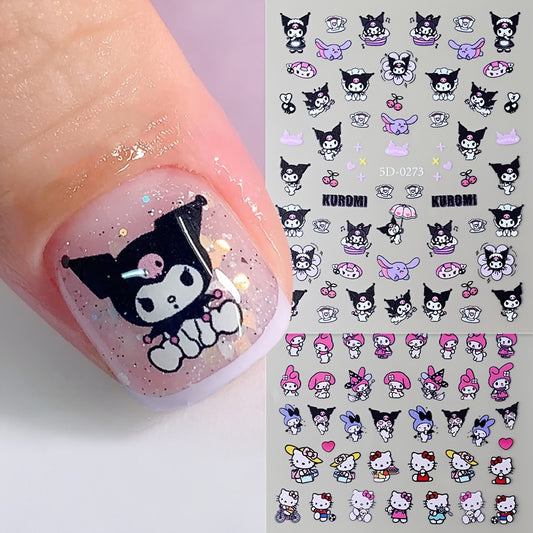 [1pc Sanrio Nail Art] Sanrio 1pc 5D Cute Cartoon Kuromi Hellokitty Melody Nail Art Sticker | Nail Decoration Decals