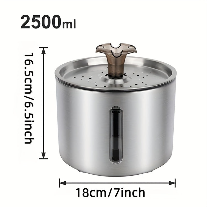 84oz/2.5L Stainless Steel Automatic Cat Water Fountain Auto Power-off Fountain with LED Light Non-slip Mat Dog Water Dispenser