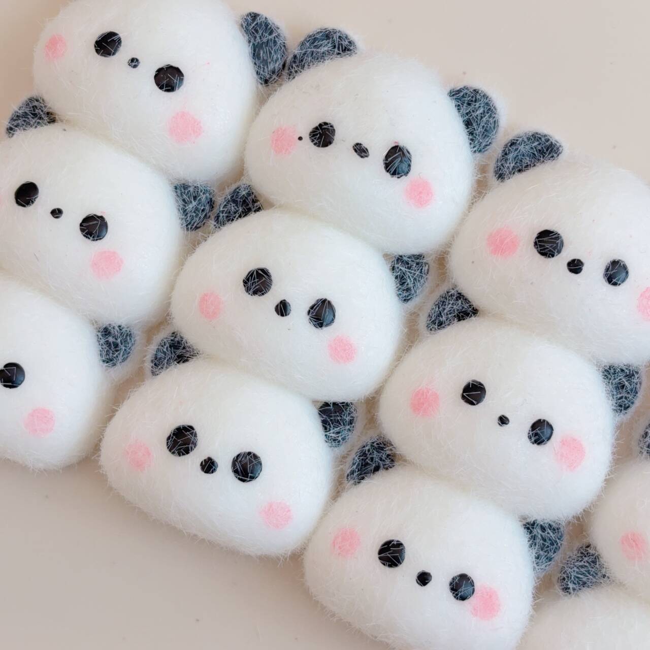 Adorable Blush Three-in-a-Row Panda Squeeze Toy with Slow Rebound and Creamy Texture, Soft Touch, Desk Companion, Holiday Gift