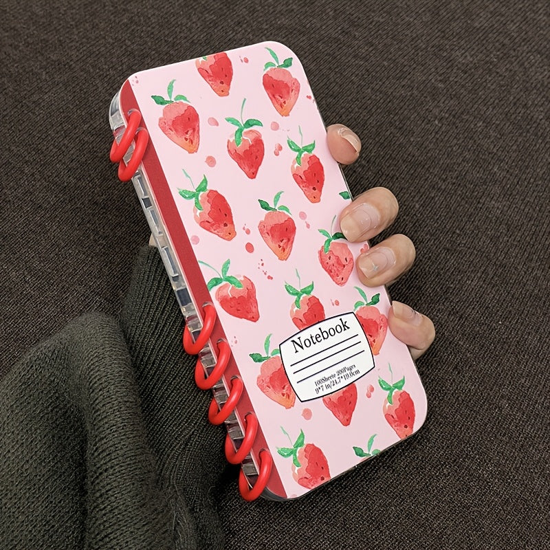 TPU Material New Book Flip Style Pink Background Strawberry Print Mobile Phone Case Suitable for Apple Series 11, 12, 13, 14, 15, 16pro mox Samsung Series 23, 24UItra