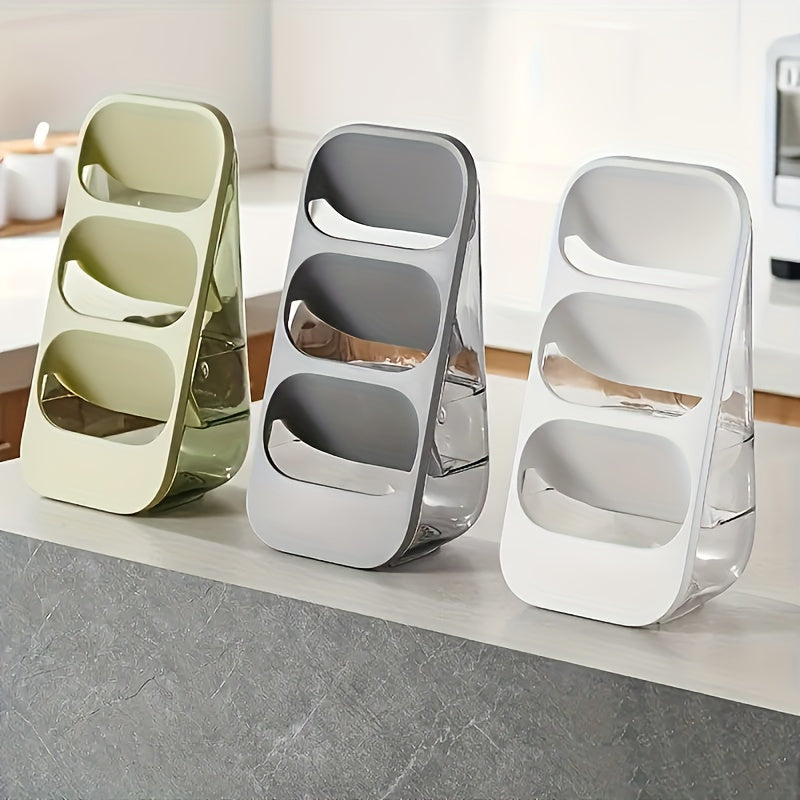 3-Grid Plastic Tableware Organizer - Multi-Functional Kitchen Rack for Utensils, Chopsticks, Forks, Knives - Wall-Mountable and Desktop Cutlery Holder with Washable Design, Available in White, Grey, Green