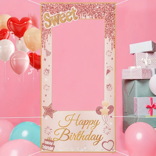 1pc Rose Golden Happy Birthday Vinyl Backdrop, 60x120cm, Multipurpose Room Decor, No Electricity Needed, Party Photo Background Prop with Hanging Ornaments, Birthday Party Decor|Playful Party Accessory|Glossy Finish, Birthday