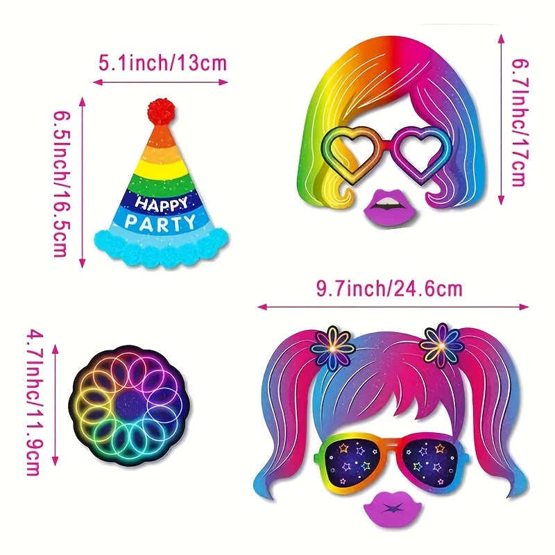 [25pcs Luminous Props] 25pcs Luminous Party Photo Booth Props | Vibrant Birthday Party Decorations, Carnival Party Decorations, Celebration Essentials, Paper Party Props