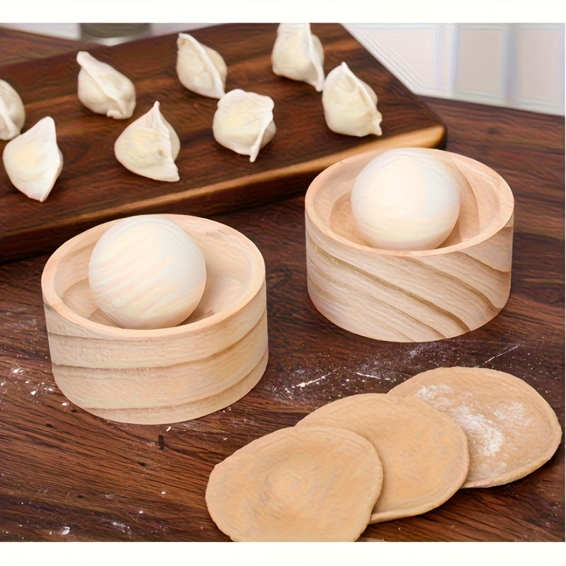 1pc Wooden Dumpling Maker with Rolling Ball - Manual Kitchen Tool for Perfectly Round Dumplings, No Electricity Needed.