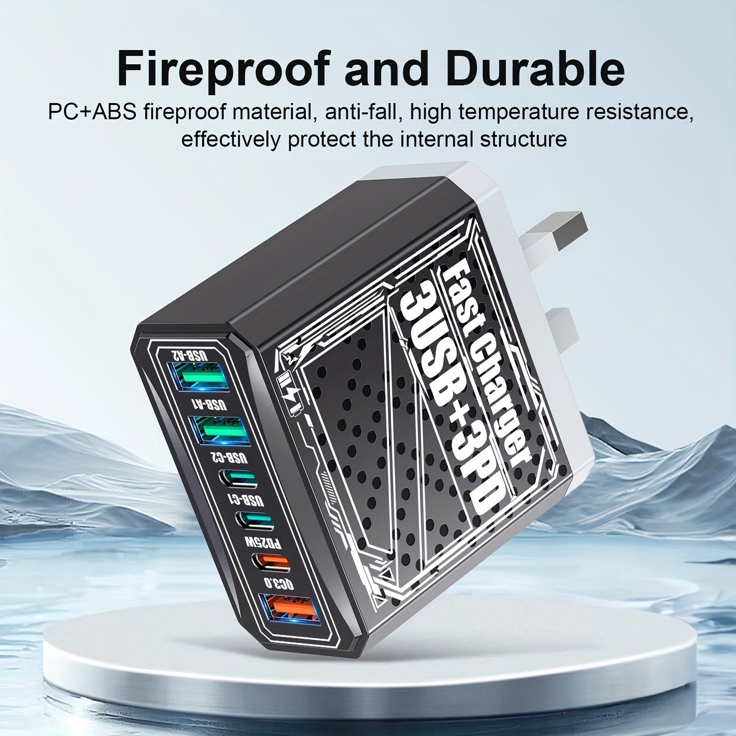 40W Fast Charger with QC3.0 & PD Dual Port USB-C Wall Charger, UK Plug Travel Adapter for iPhone Android Phones, Compact Lightweight Design