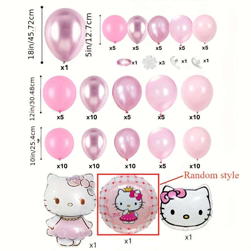 [Hello Kitty Party] Sanrio Hello Kitty 115pcs Birthday Party Decoration Kit | Delightful Cartoon Balloon Garland & Scene Setup