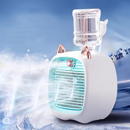 USB Rechargeable Mini Cute Air Conditioner Fan, Portable Desktop Sprayer, 1200mAh, 3 Speeds, Humidifying Cool Fan, USB Type-C Charging, Plastic, for Summer Holiday Camping