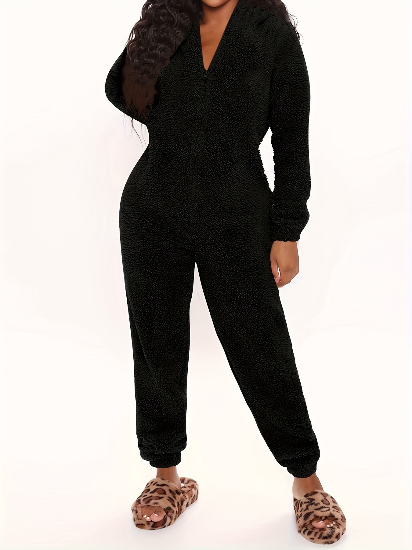 Women's Plush Fleece Pajama Jumpsuit - Hooded, Zip-Up, Easy-Care,