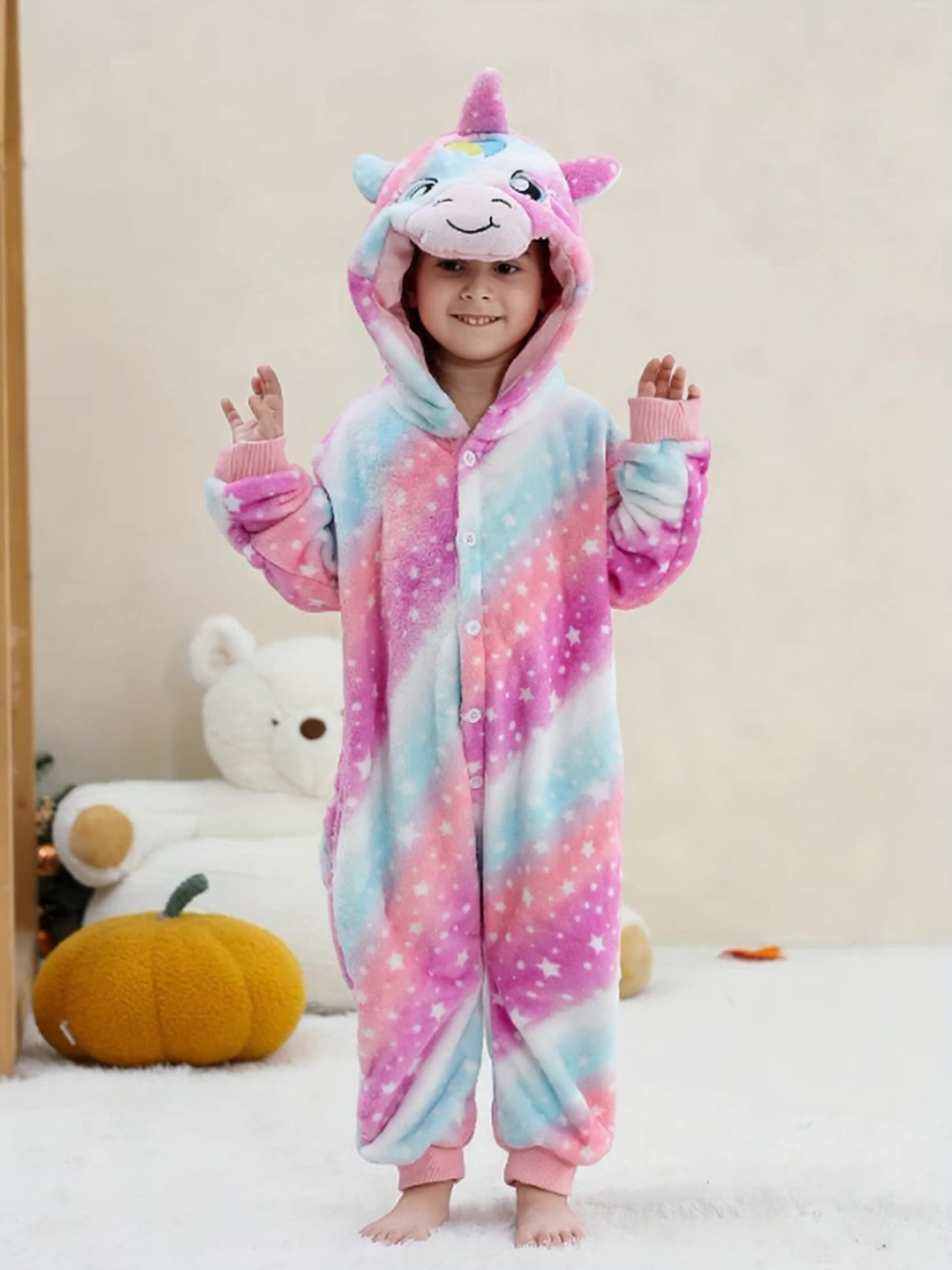 Animal Hooded Onesie Children's Flannel Clothing 4-12Y for Autumn and Winter