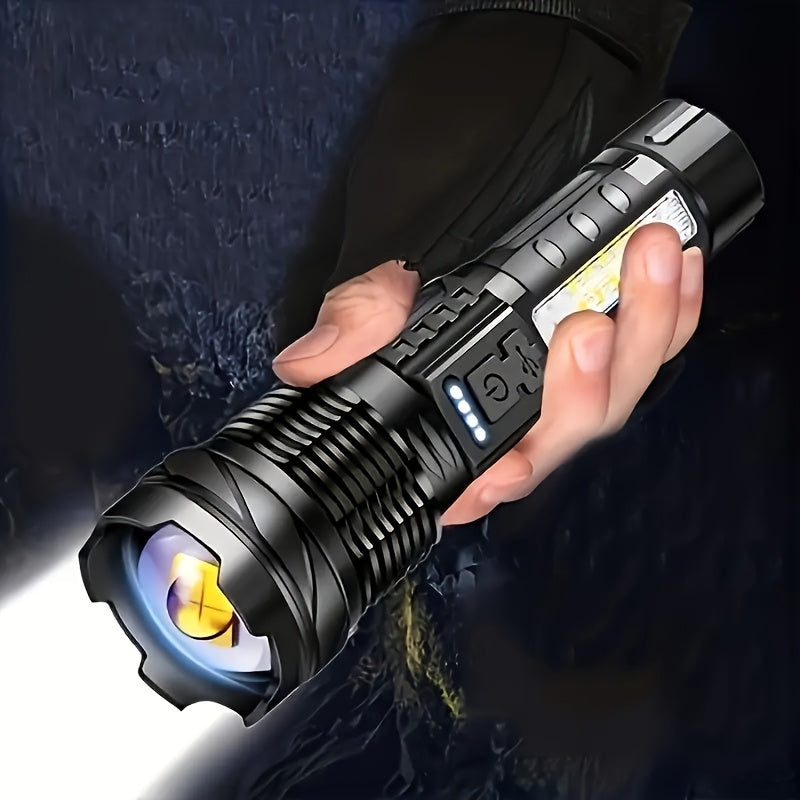 Super Powerful 2600mAh, 2400mAh Rechargeable LED Torch - Portable USB-Powered Flood Light with Lithium Battery, Ideal for Outdoor Camping, Fishing, Hunting, Hiking & Emergency Situations