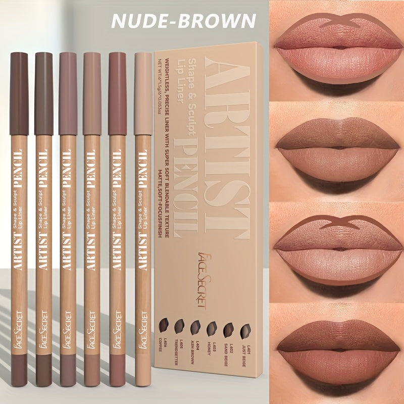 6pcs Velvet Matte Lip Liner Pencil.