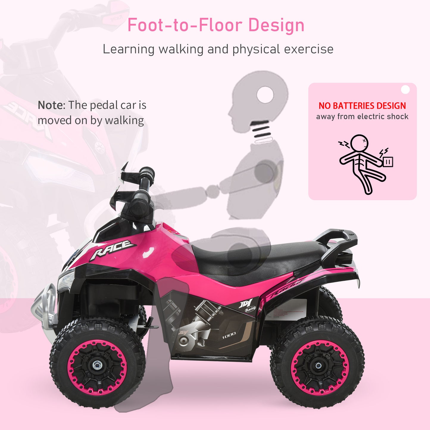 HOMCOM No Power Quad Toddler Ride on Car Foot-to-Floor Sliding