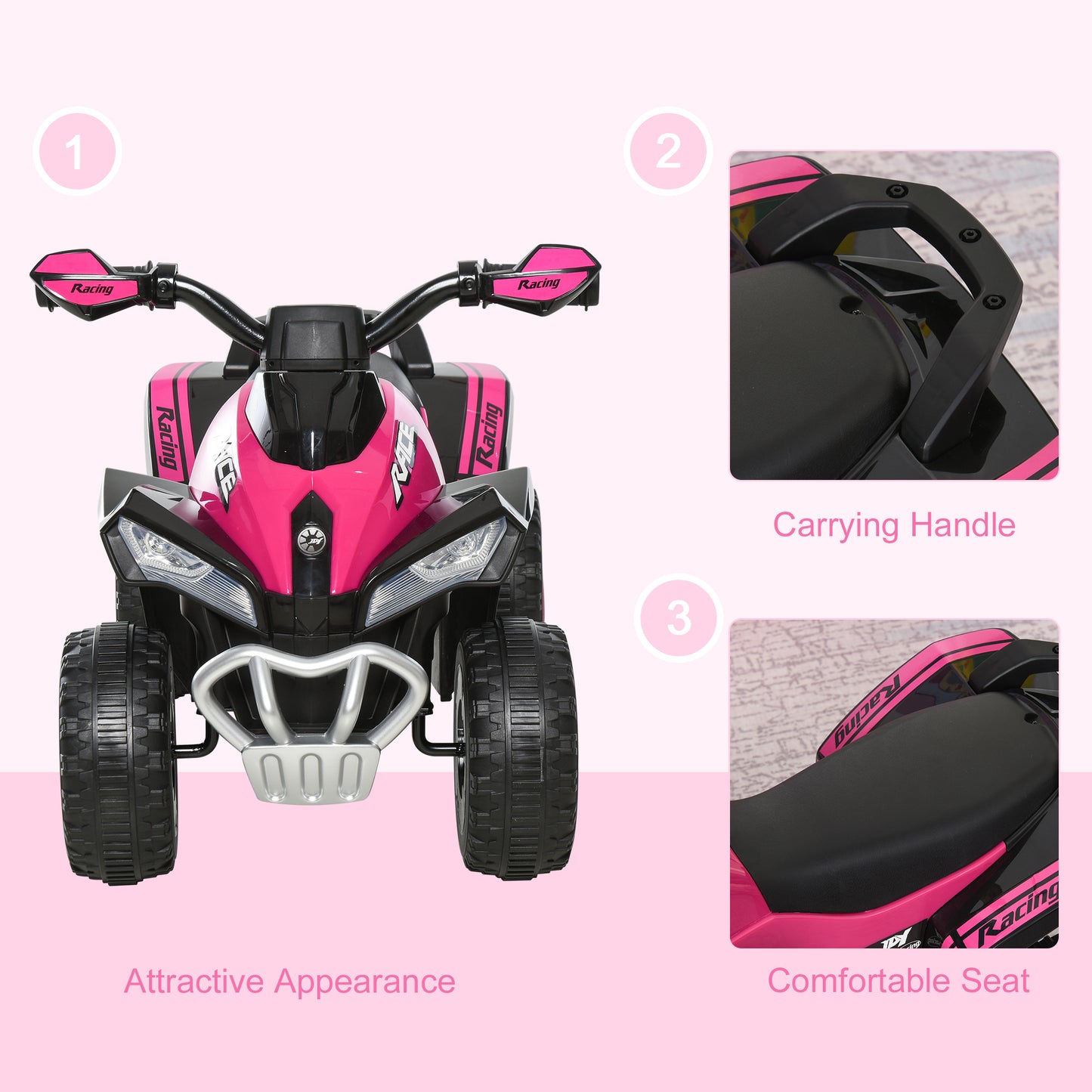 HOMCOM No Power Quad Toddler Ride on Car Foot-to-Floor Sliding