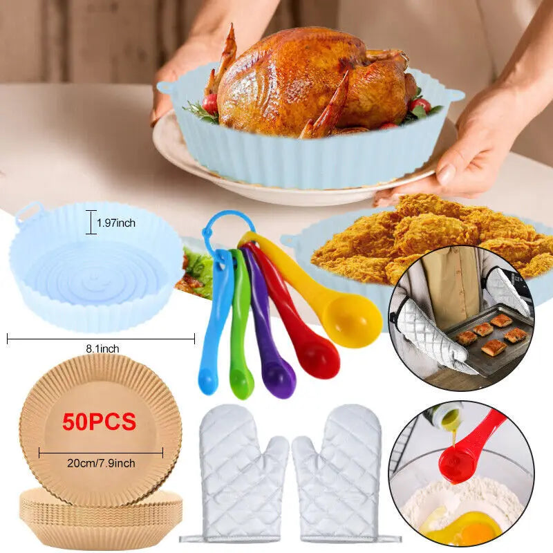 50Pcs Air fryer Liners paper round pot accessories Measuring Spoons Glove Set