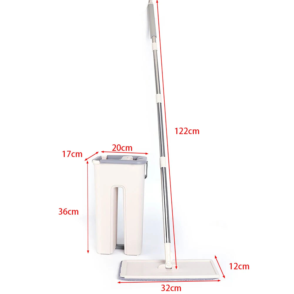 Floor Wiper Mop Set Wiper Mop Bucket Telescopic Handle Cleaning Microfiber Pad Cleaning Cloth + 10x Pads